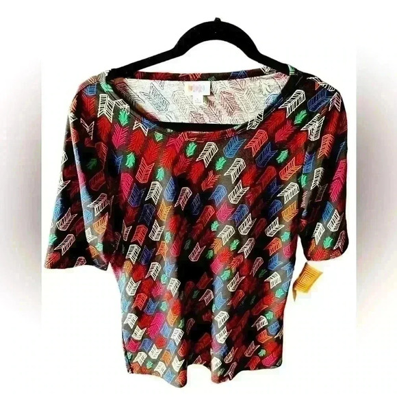 Lularoe large black Gigi short sleeve t shirt multi color arrow quill design. - Picture 1 of 8